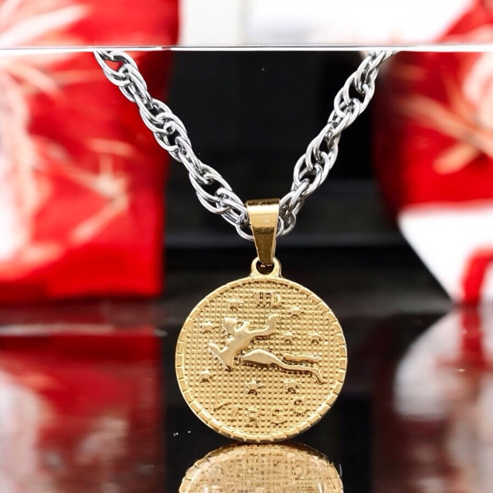 🆕 Virgo Gold Coin on Twisted Helix Necklace Stainless Steel